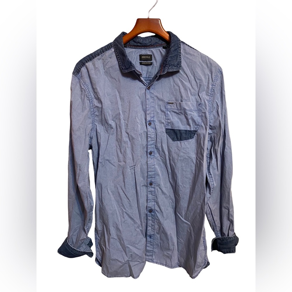 Buffalo David Bitton Slim Stretch 2 Tone Denim Long Sleeve Button Up Mens XL